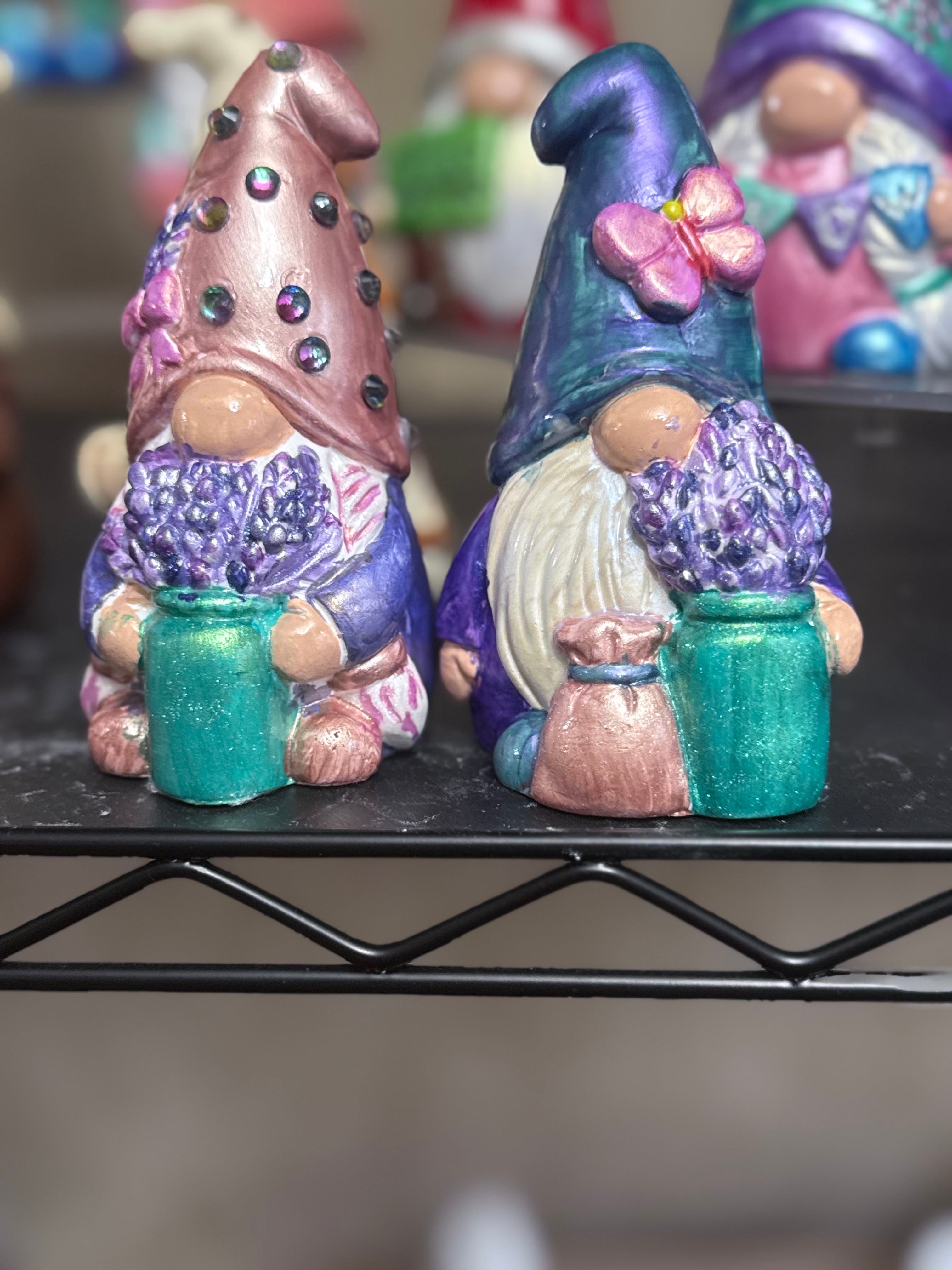 Hand-Painted Lavender Gnome Set - Purple Beards with Jars - One of a Kind